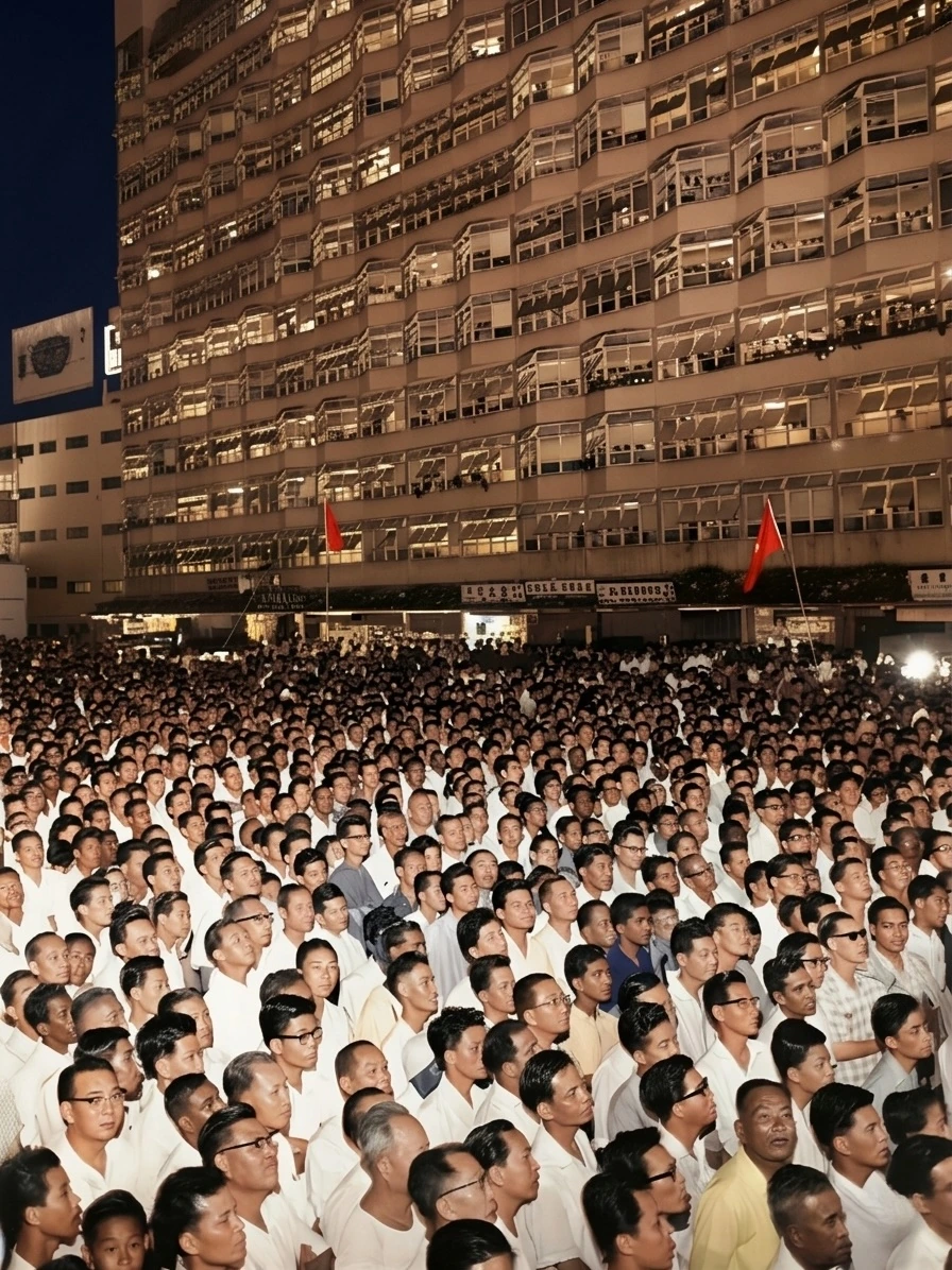 1969年大选前夕华社与劳苦工农群众在吉隆坡市中心参加反迫害政治大集会历史实照
