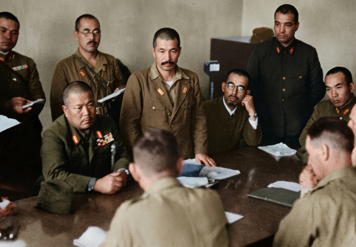 英国指挥官白思华中将在新加坡福特汽车厂向山下奉文投降