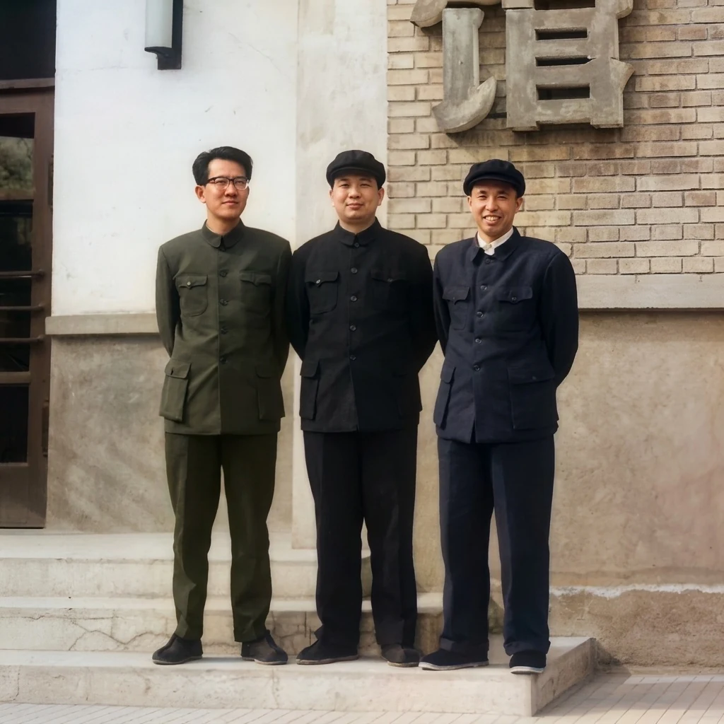 马共星洲工委会领导人张坚（左）、马共总书记陈平（中）与星洲工委会全权代表方壮璧（右）历史合影