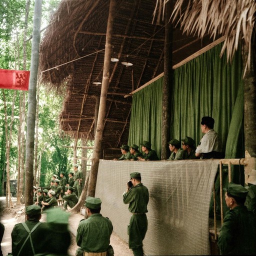 1968年6月20日马来亚民族解放军在丛林根据地隆重举行“六二〇”抗英民族解放战争二十周年纪念升旗典礼、刺杀战术演练、实弹射击与文艺汇演历史实照（第18帧）